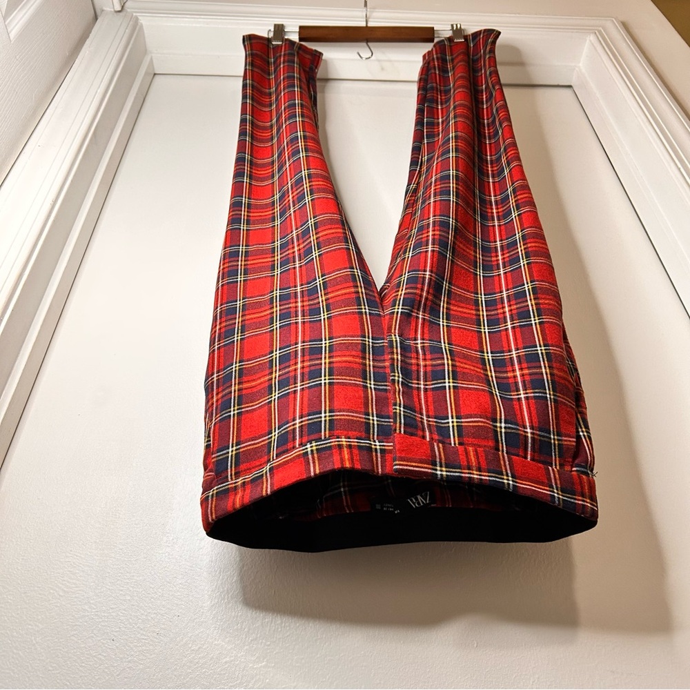 Zara Red Tartan Plaid Pants - Size Small - Picture 9 of 12